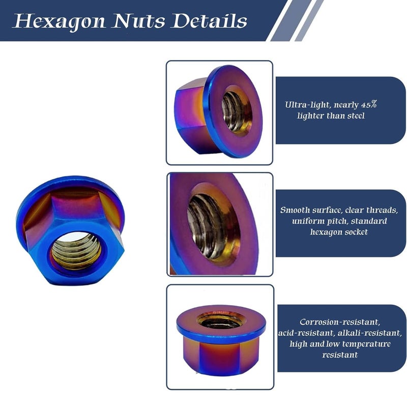 Titanium Flange Nut M8x1.25mm 5PCS, Burnt Blue, Aerospace Grade Ti6AL4V, 5 Per Group - Image 3